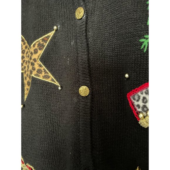 K.I.K.I.T Maurice Sasson Holiday Christmas Cardigan Sweater Vintage Stocking, Or - Picture 5 of 6